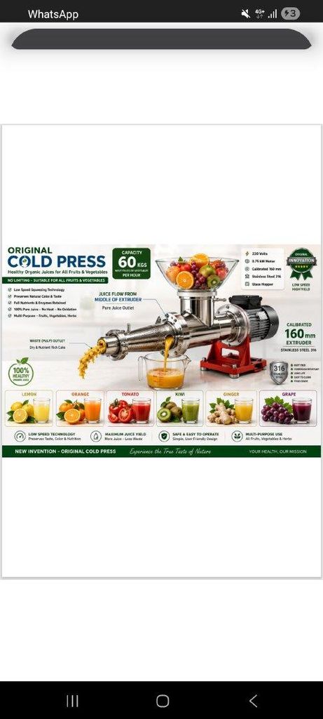 Original Cold Pressing Machines by new Invention for Organic juice
