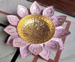 Golden & Pink Iron Flower Urli For Home Decoration (12 Inch) Color Golden Finish Glossy Capacity 500 ML Diameter 12 - H A Metal Handicrafts
