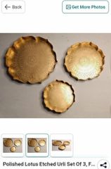 Capacity: 800 ML Golden Metal embossed Lotus flower urli set Color Golden Code No Se 65 Capacity 800 ML Material Iron - Image 3