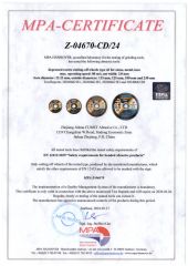MPA certificates certificate from ZHEJIANG JINHUA CUMET ABRASIVE CO., LTD.