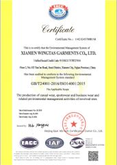 ISO14001 certificate from XIAMEN WINGTAS GROUP CO., LTD.