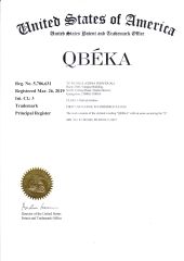 QBEKA trademark certificate(USA) certificate from Guangzhou Boss Biological Technique Ltd.