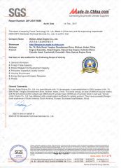 SGS certification certificate from Wuhan Jinlan Engine Co., Ltd.