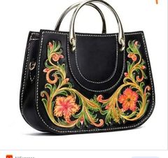 Genuine Leather Embroidery Hand Bag - Image 3