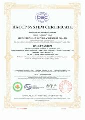 Haccp certificate from Zhongshan Ally Import and Export Company Limited