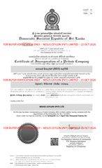 BUSINESS REGISTRATION certificate of NESUS CEYLON PVT LTD – certificate photo, supplier certificates section