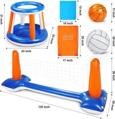 Inflatable Swimming Pool Floating Party Toy Set with Volleyball Net and Basketball - Image 3