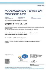 ISO 9001 certificate from QINGDAO I-FLOW CO., LTD.