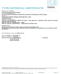 DNV certificate from ZHEJIANG HAILUN ROPE AND NET CO., LTD.