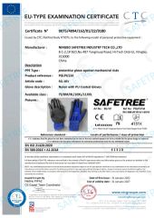 Certificate of PU Gloves certificate from Zhejiang Safetree Industry Tech Co., Ltd.