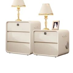 Cream Smart Nightstand Multi-Functional Fingerprint Storage Beside Table - Image 6