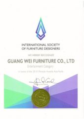 2018 Peak Design Asia Pacific Award [USA] certificate from Foshan Shunde Guangwei Furniture Bussiness Department