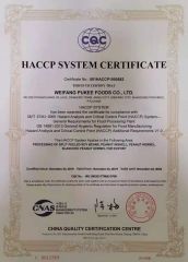 HACCP certificate from Weifang Pukee Foods Co., Ltd.