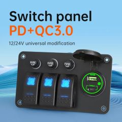 3 Gang Rocker Switch Dual USB Socket Voltmeter 12V 24V Waterproof Auto Switches Panel - Image 2
