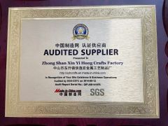 Certificate certificate from Zhongshan Xinyihong Metal Craft Products Factory