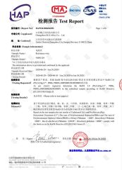 HAP testing certificate certificate from Changzhou Victory Technology Co., Ltd.