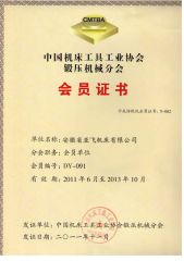 Member of China Machine Tool Association certificate from ANHUI YAFEI MACHINE TOOL CO., LTD.