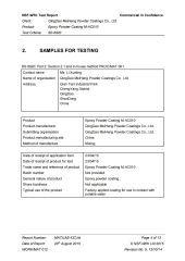 Gas test report certificate from Qingdao Sam Powder Coating Co., Ltd.