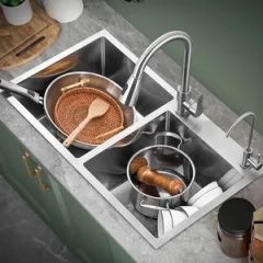 Stainless Steel 304 Double Bowl Two Basin Handmade Sink for Kitchen - Image 6