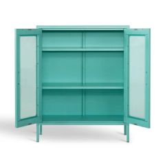 Home Metal Modern 2 Glass Doors Cache Accent Locker Cabinets - Image 3
