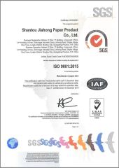 ISO9001 certificate from Shantou Jiahong Paper Product Co., LTD.