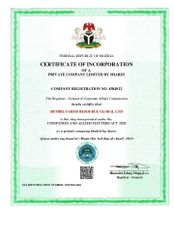 Certificate of Incorporation certificate from Bethel Farms Resource Global Ltd