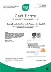 OEKO TEST REPORT certificate from GUANGZHOU SAKES GARMENTS ACCESSORIES CO., LTD.