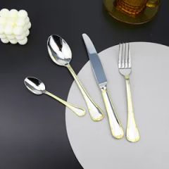 304 Stainless Steel Dinnerware with Gold Edging Pattern Set of Four Pieces - Image 6