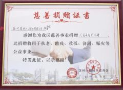 Donation certificate from Suzhou Sufeiya Network Technology Co., Ltd.