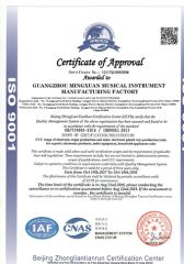 ISO 9001 certificate from Guangzhou MingXuan Musical Instruments Manufacturing Factory