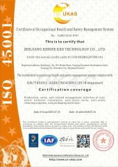 Certificate of Occupational Health and Safety Management System certificate from Zhejiang Eshine ESD Technology Co., Ltd.