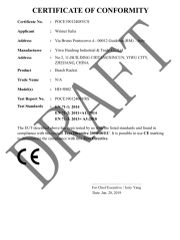 CERTIFICATE OF CONFORMITY certificate from Yiwu Huidong Industrial & Trade Co., Ltd.