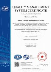 ISO9001 certificate from Shaanxi Zhongtuo Mine Equipment Co., Ltd.