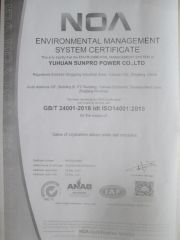 ISO14001 certificate from Zhejiang Sunpro Power Technology Co., Ltd.