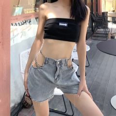 Customize Wash Blue Chain Sexy Girls Denim Shorts Jeans Women - Anhui Hualongteng Clothing Co., Ltd.