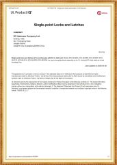 UL Listed GYJT.R41710--Single-point Locks and Latches certificate from EC Hardware Co., Ltd.
