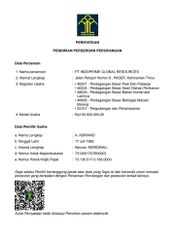 AHU Registrasi certificate from PT Indoprime Global Resources