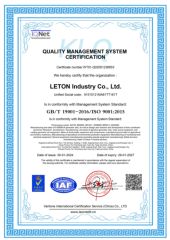 ISO 9001 certificate from Sichuan Leton Industry Co., Ltd