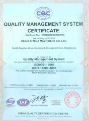 Quality Management System ISO9001:2008 certificate from Hebei Africa Machinery Co., Ltd.