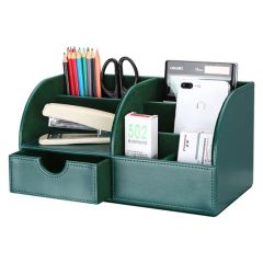 Multi-Functional PU Leather Desktop Organizer Storage Box Red Pen Holders - Image 1