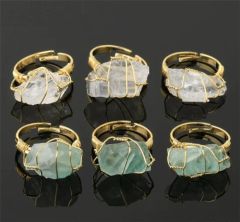 Handmade Winding Natural Stone Rough Stone Amethyst White Crystal Aquamarine Irregular Gemstone Finger Rings for Women - Image 1