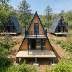 Outdoor Luxury Steel Structure Camping House Hotel 20FT 40FT Prefabricated a Frame Triangle Wooden-Style House for Commercial Rental Accommodation - Shandong Mars Cabin Technology Co., Ltd.