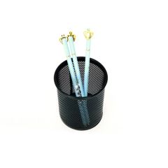 Black Colored Round Metal Wire Mesh Table Ball Pen Holder Gw 12kg Nw 11kg Cbm 0.1cbm Shape Round Color Black Style Simple - SHANGHAI M&G STATIONERY INC.