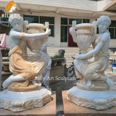 Detailed Carving Large Outdoor Marble Figure Planters for Sale - Image 5