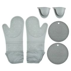 Kitchen Heat Resistance Mats, Slip-Resistant Textured Grip, Black Cooking Gloves Set - Image 4