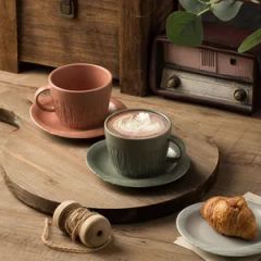 Chic Striped Coffee Cup and Saucer Set for Home Breakfast White Color - Image 2