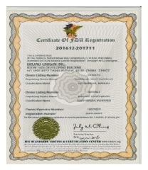 FDA certificate from Broad Origin Inc.