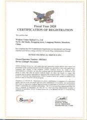 CERTIFICATION OF REGISTRATION certificate of Wisdom Vision Optical Co., Ltd – certificate photo, supplier certificates section