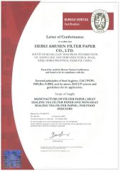 HACCP certificate of HEBEI AMUSEN FILTER PAPER CO., LTD. – certificate photo, supplier certificates section