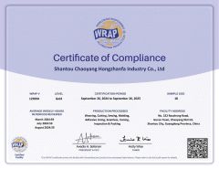 WRAP certificate from Shantou Chaoyang District Hongzhanfa Industry Co., Ltd.